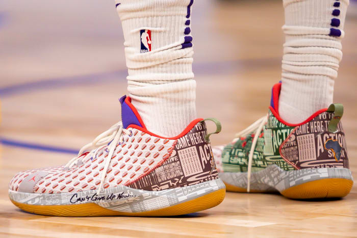 Phoenix Suns guard Chris Paul wears the Jordan CP3.12 shoes.